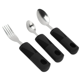 Parkinsons Utensils, Stainless Steel Rubber Handle Adaptive Utensils 3 Pieces Safe Durable For Parkinson