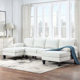 [VIDEO provided][New] 112*56" Granular Velvet Sofa,U-Shaped Couch with Oversized Seat,6-Seat Sofa Bed with Double Chaise