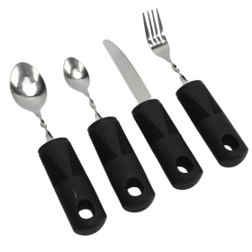 Arthritic Hands Adaptive Utensil, Ergonomic Design Black Handle Weighted Silverware For Home Hospital For Parkinsons Patients