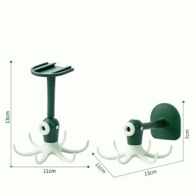 Kitchen wall-mounted octopus hook kitchenware rag storage rack bathroom bath ball storage hook (Color: Green)