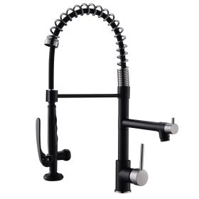 Kitchen Faucet with Pull Down Sprayer one-Hole Gooseneck Kitchen Sink Faucet 2 Handle (Color: Black+Nickel)