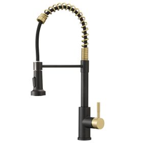 New Single Handle Pull-Down Sprayer Kitchen Faucet (Color: Black+Gold)