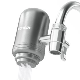 Vortopt Stainless Steel Faucet Water Filter for Sink - 500 Gallons Water Purifier for Faucet - Mount Tap Water Filtration System for Kitchen,Tub (Color: White)